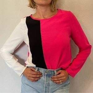 Shein Hot Pink, Black, and White Long Sleeve Blouse, Size M